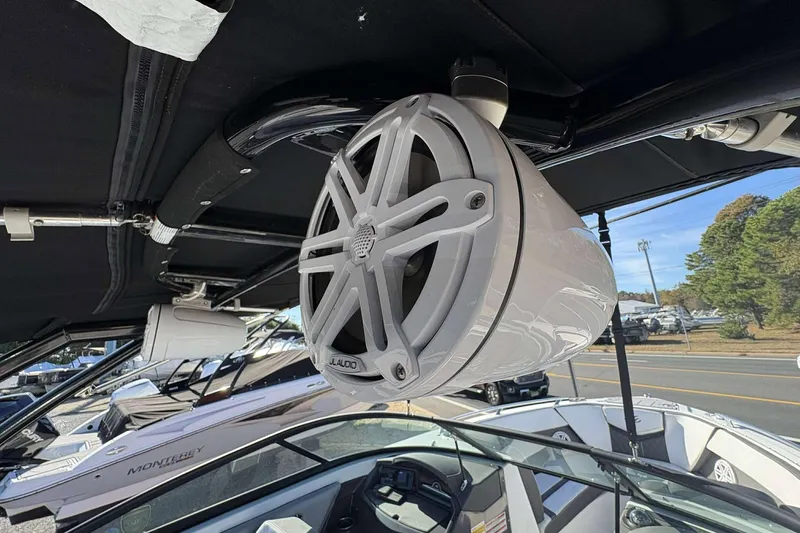 Slide: The Image of 2023 Monterey 238SS Super Sport boat with JL Audio speaker system. - 22