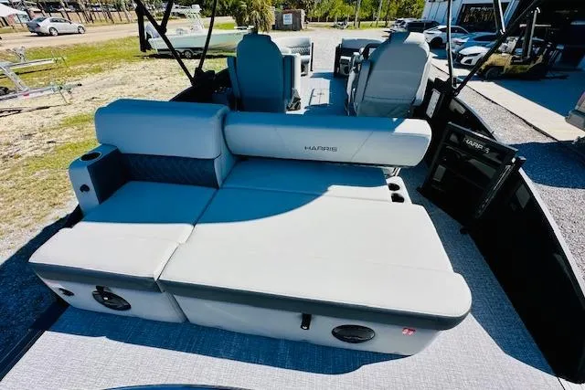 Slide: The Image of 2025 Harris Cruiser 250 boat interior with spacious seating and modern design. - 20