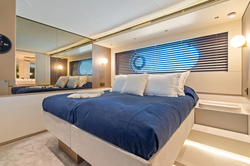 Slide: The Image of Luxurious bedroom interior on 2022 Azimut Magellano 25 Metri yacht with modern design. - 12