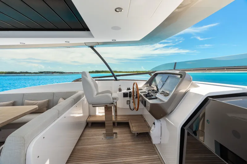 Slide: The Image of Luxurious Azimut Magellano 25 Metri yacht cockpit with modern controls, 2022 model. - 18