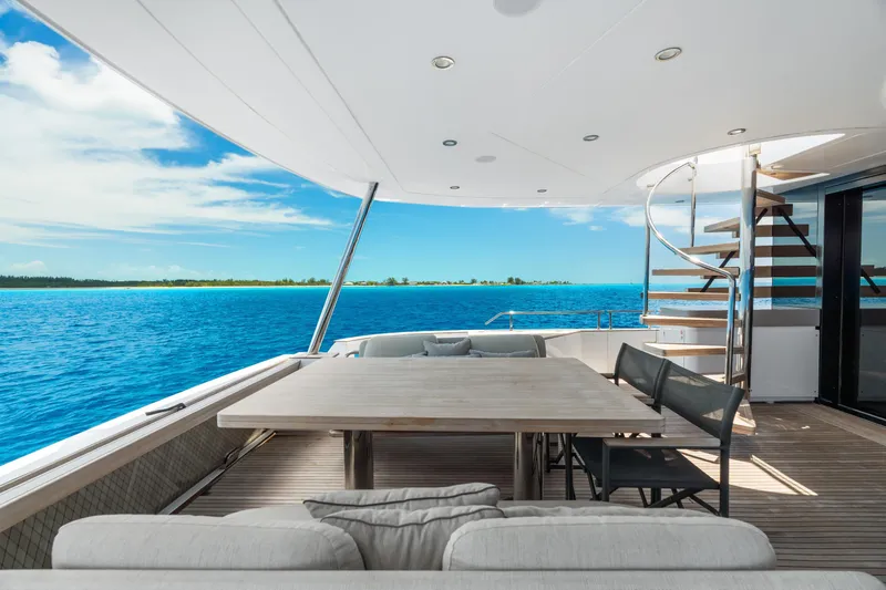 Slide: The Image of Luxurious Azimut Magellano 25 Metri yacht deck with ocean view, 2022 model. - 23