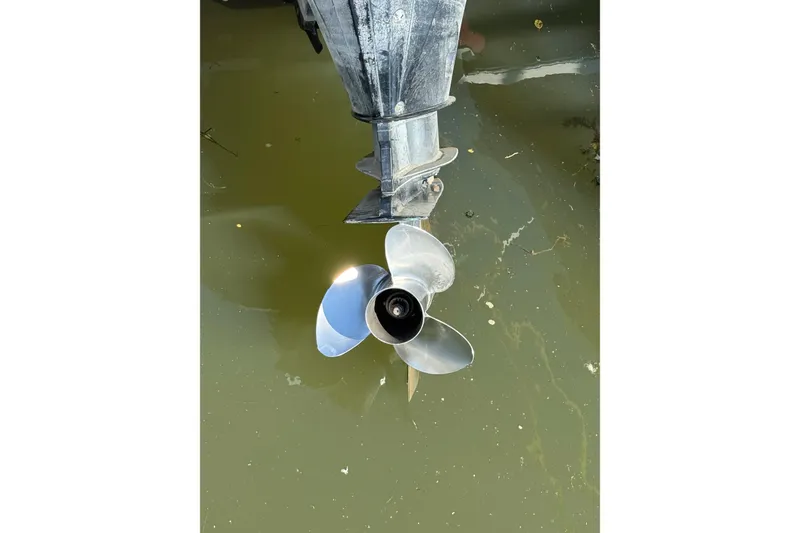 Slide: The Image of 2021 Sea Ray SPX 230 Outboard propeller in murky water. - 23