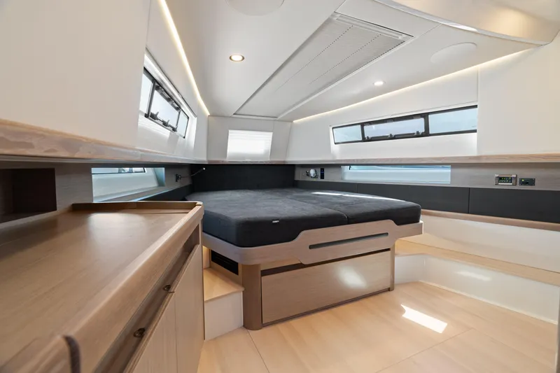 Slide: The Image of Modern interior of 2022 Fjord 44 Open yacht cabin with sleek design and ample natural light. - 38