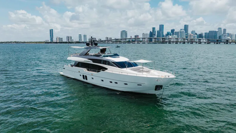 Slide: The Image of Luxury Sanlorenzo SL86 yacht cruising near city skyline, 2022 model. - 13