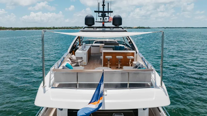 Slide: The Image of Sanlorenzo SL86 2022 yacht on open water, featuring spacious deck and modern design. - 23