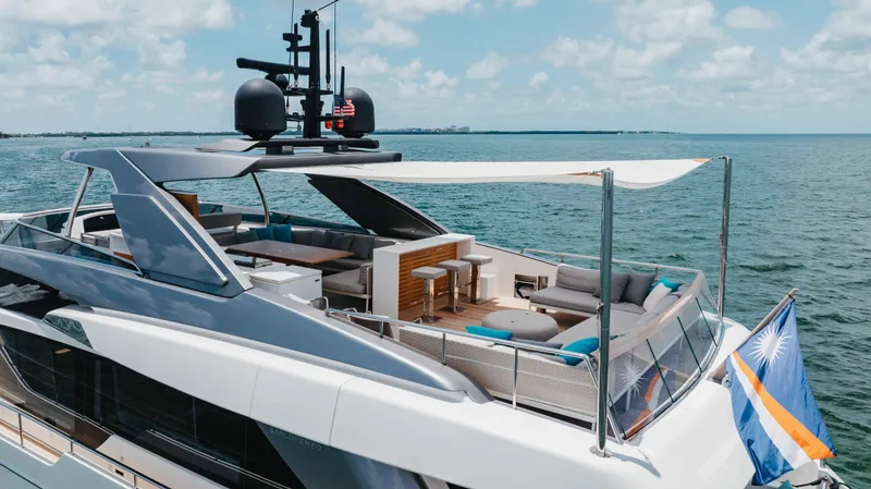 Slide: The Image of Sanlorenzo SL86 2022 yacht with luxurious deck, ocean view, and modern amenities. - 24