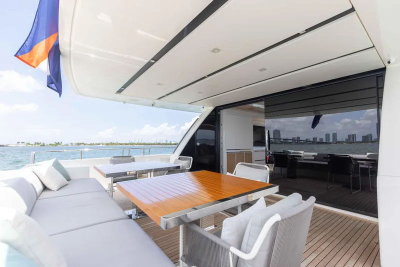 Slide: The Image of Luxurious 2022 Sanlorenzo SL86 yacht deck with elegant seating and ocean view. - 27