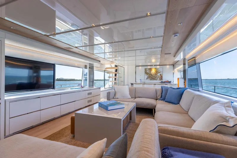 Slide: The Image of Luxurious interior of 2022 Sanlorenzo SL86 yacht with modern furnishings and ocean view. - 3