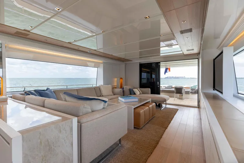 Slide: The Image of Luxurious interior of 2022 Sanlorenzo SL86 yacht with ocean view and modern furnishings. - 32