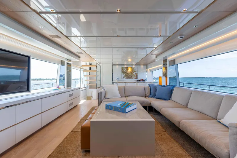Slide: The Image of Luxurious interior of 2022 Sanlorenzo SL86 yacht with modern furnishings and ocean view. - 34