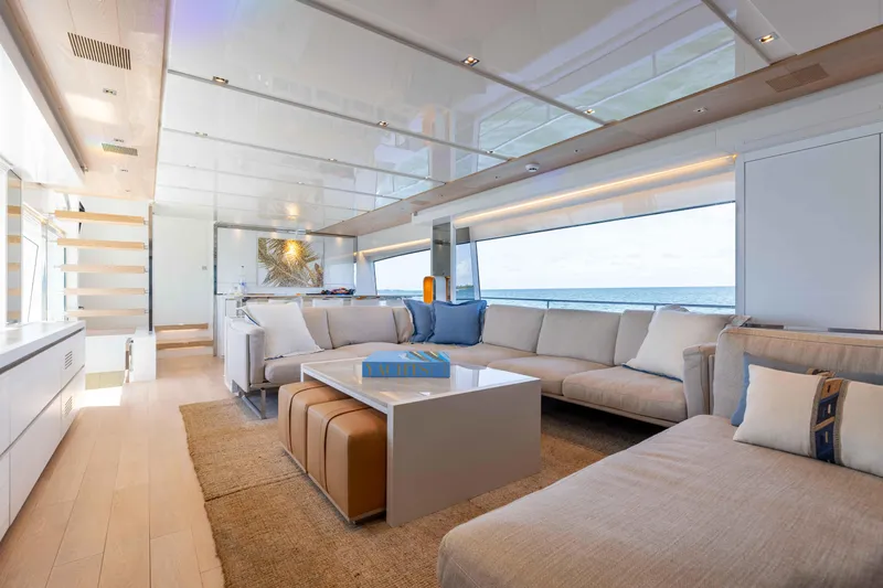 Slide: The Image of Luxurious interior of 2022 Sanlorenzo SL86 yacht with modern furnishings and ocean view. - 35