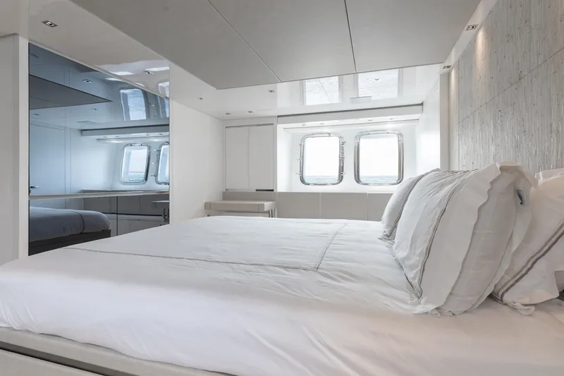 Slide: The Image of Luxurious bedroom interior of 2022 Sanlorenzo SL86 yacht with modern design and ocean view. - 47