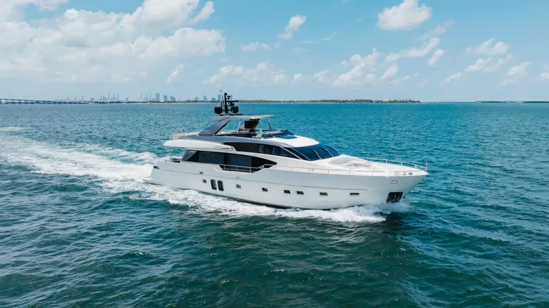 Slide: The Image of Luxurious 2022 Sanlorenzo SL86 yacht cruising on open sea under clear skies. - 7