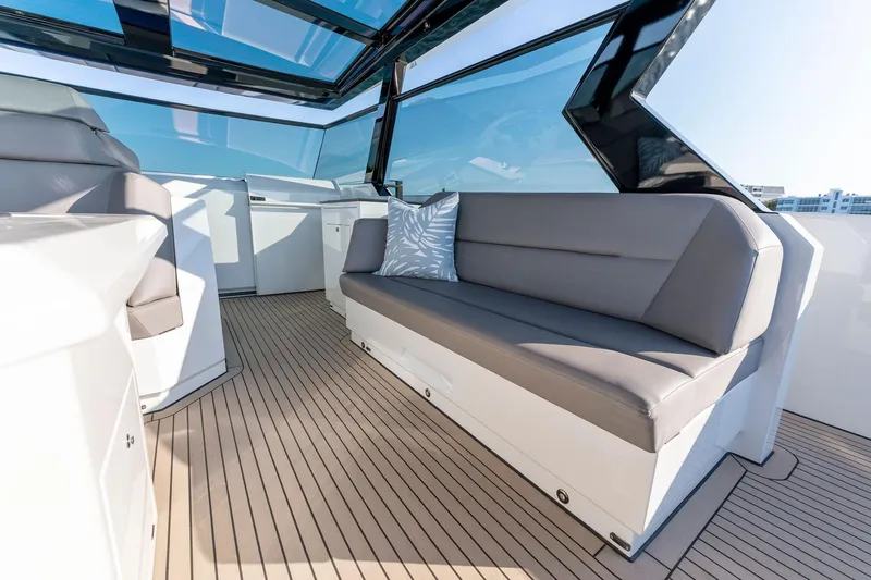 Slide: The Image of Luxurious interior of 2022 Vanquish Yachts VQ58 with sleek seating and modern design. - 42