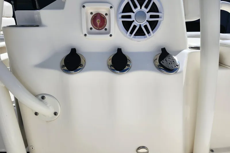 Slide: The Image of 2023 Sea Born FX22 Bay boat console with speaker and control panel. - 38