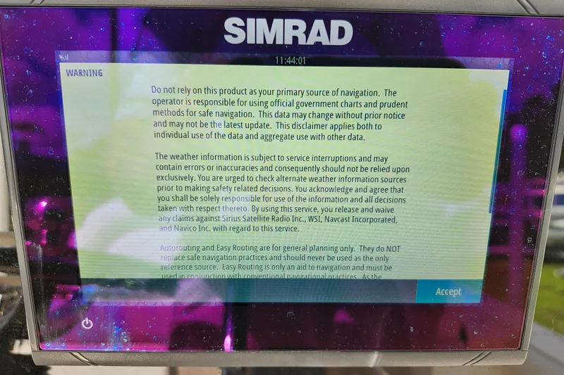 Slide: The Image of Simrad navigation warning screen on 2023 Sea Born FX22 Bay boat. - 41