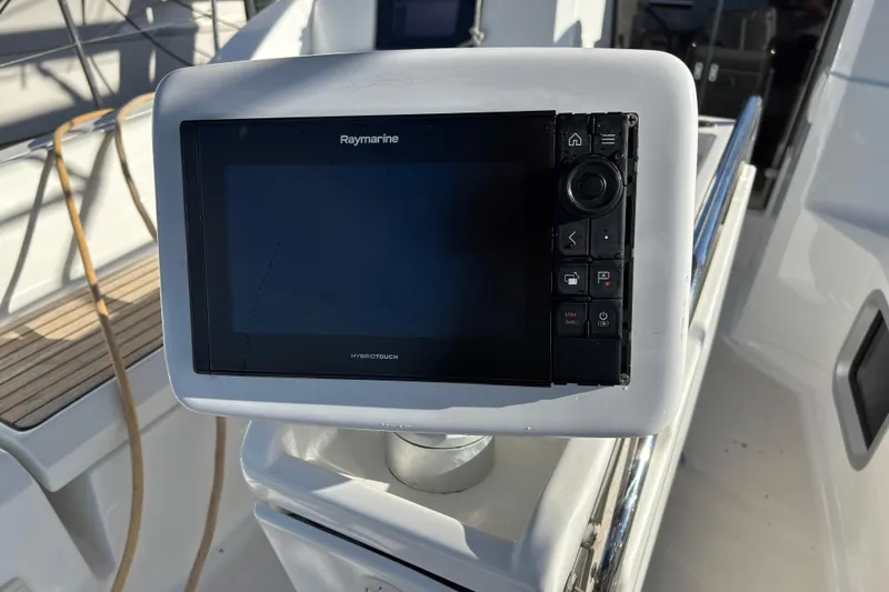 Slide: The Image of Raymarine navigation system on 2018 Jeanneau Sun Odyssey 389 yacht deck. - 15