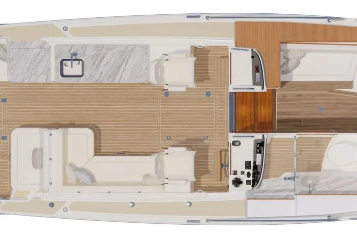 Slide: The Image of 2026 MJM 38R yacht interior layout with seating, kitchenette, and helm station. - 20