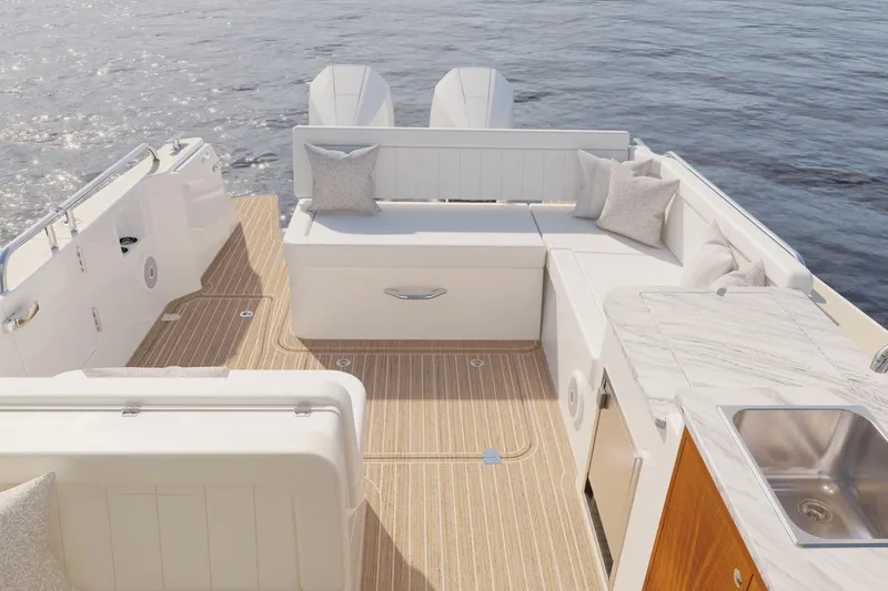 Slide: The Image of 2026 MJM 38R luxury yacht interior with elegant seating and modern design. - 5