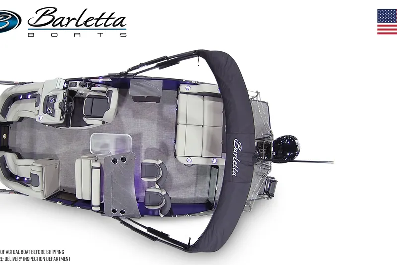Slide: The Image of 2026 Barletta C24UE pontoon boat with luxurious seating and sleek design. - 7