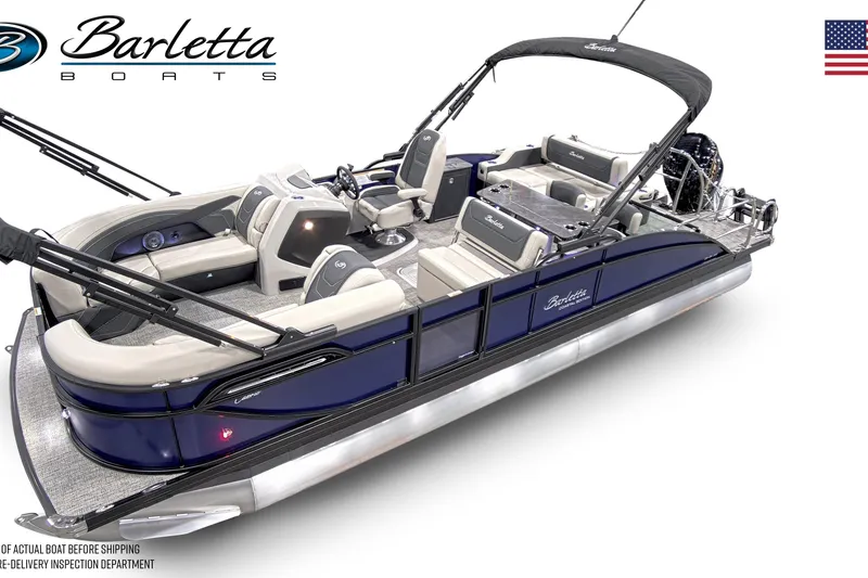 Slide: The Image of 2026 Barletta C24UE pontoon boat with sleek design and modern features. - 8