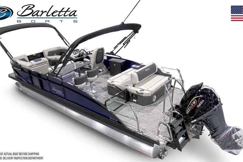 Slide: The Image of 2026 Barletta C24UE pontoon boat with luxurious seating and modern design. - 9