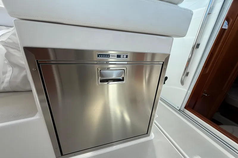 Slide: The Image of Stainless steel drawer on 2024 Back Cove 34O boat interior. - 43