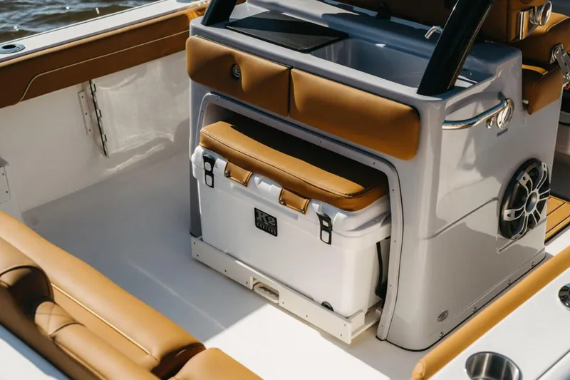 Slide: The Image of 2026 Key West 239 FSR boat with Yamaha 300 V6 engine, rear view. - 6