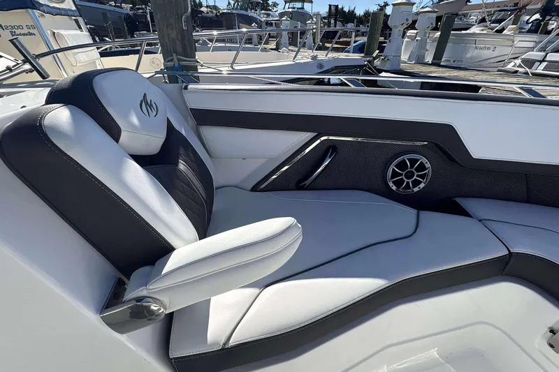 Slide: The Image of 2018 Monterey 278SS Super Sport boat interior with sleek seating and modern design. - 10