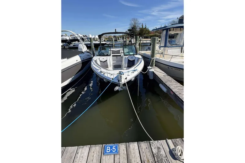 Slide: The Image of 2018 Monterey 278SS Super Sport boat docked at marina, sunny day. - 5