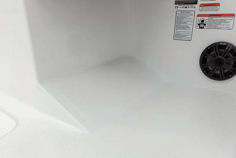 Slide: The Image of 2020 Tahoe T16 boat interior with white and gray seating arrangement. - 20