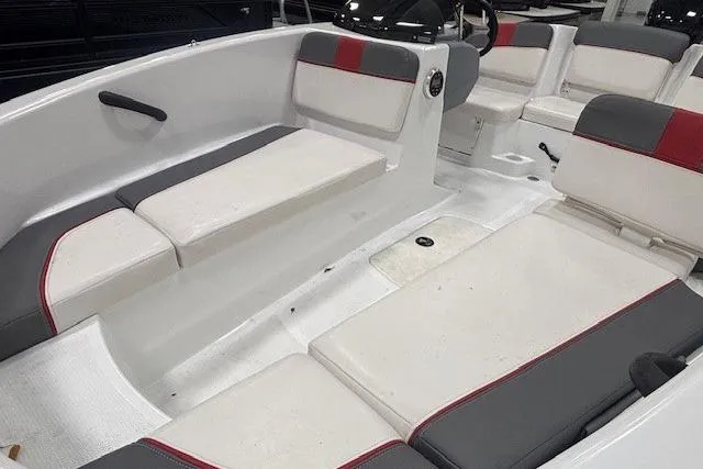 Slide: The Image of Mercury FourStroke engine on 2020 Tahoe T16 boat, close-up view. - 48