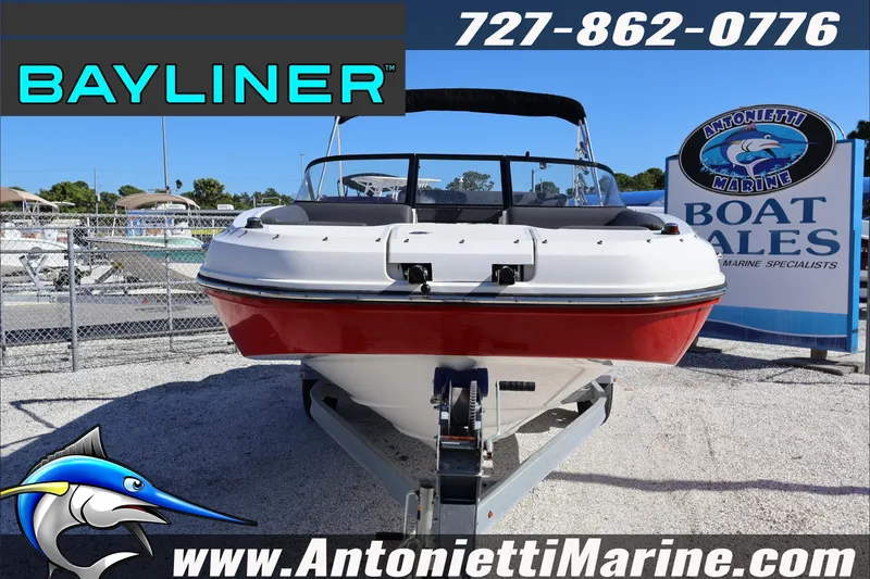 Slide: The Image of 2023 Bayliner DX 2000 boat at Antonietti Marine sales lot. - 2