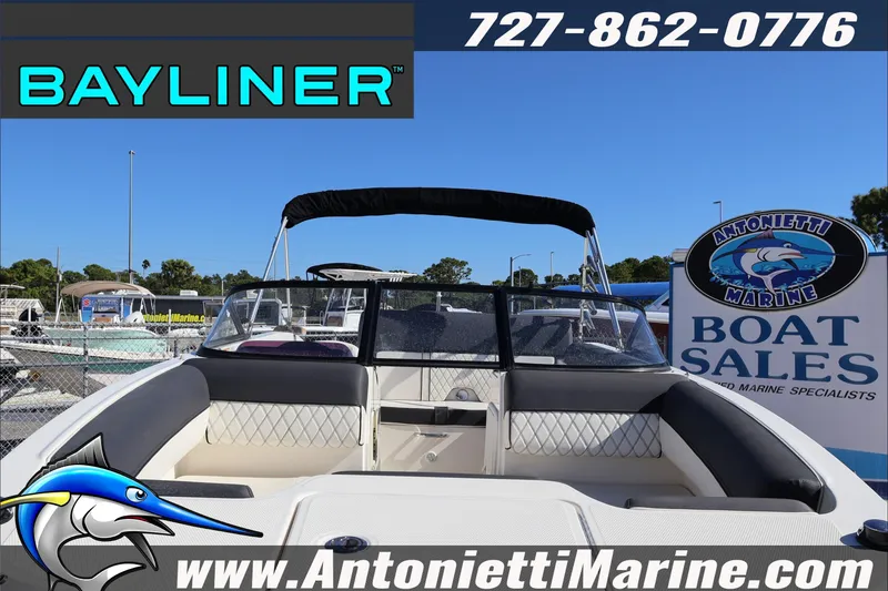 Slide: The Image of 2023 Bayliner DX 2000 boat at Antonietti Marine sales, featuring sleek design and comfortable seating. - 3
