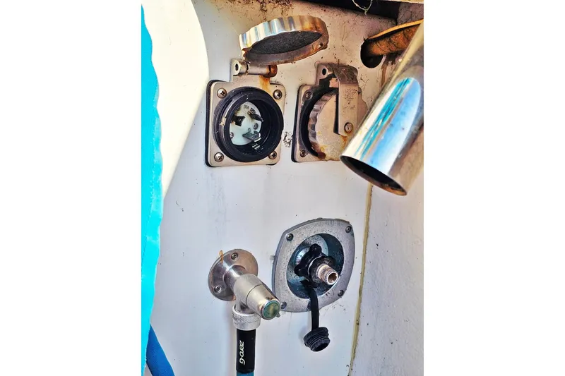 Slide: The Image of 2010 Eastern Casco Bay 35 boat electrical and fuel connections detail. - 9