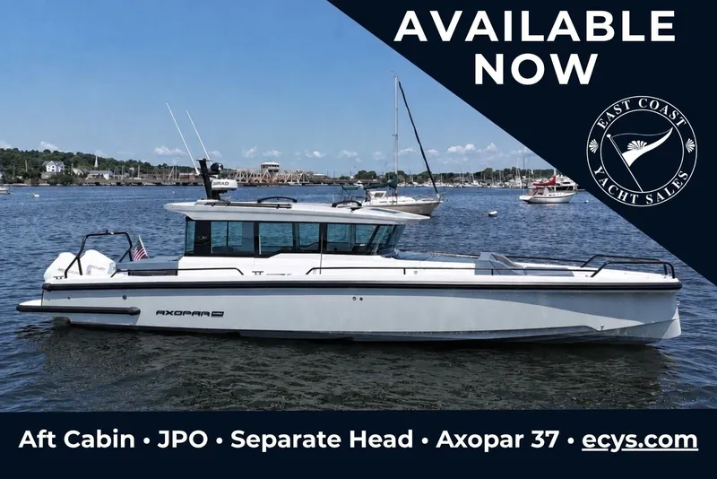 The Image of 2026 Axopar 37 XC Cross Cabin yacht available now, featuring aft cabin and separate head. - 0