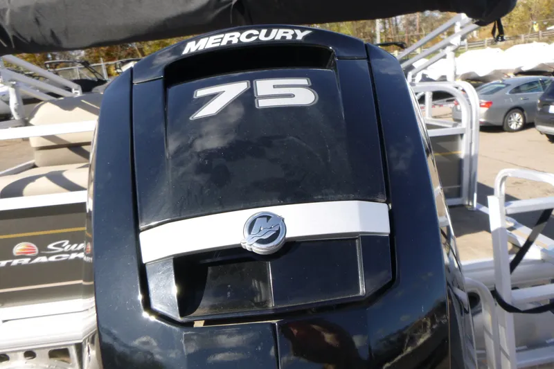 Slide: The Image of Mercury 75 outboard motor on 2022 Sun Tracker Party Barge 18 DLX pontoon boat. - 12