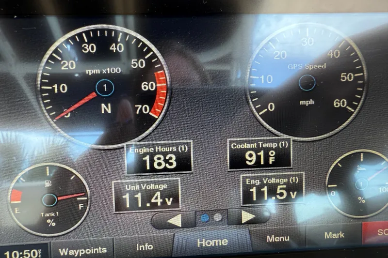 Slide: The Image of Dashboard of 2020 Cobalt R5 Surf showing engine metrics and gauges. - 11