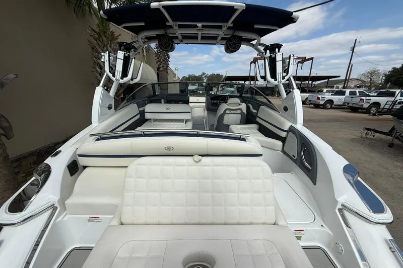 Slide: The Image of 2020 Cobalt R5 Surf boat interior with white seating and modern design. - 7