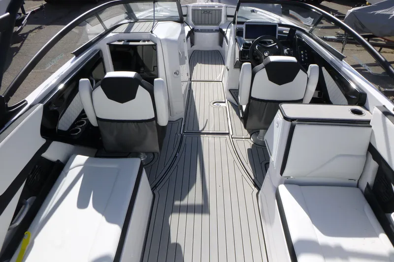 Slide: The Image of 2026 Yamaha Boats 252SD interior with sleek seating and modern dashboard design. - 5