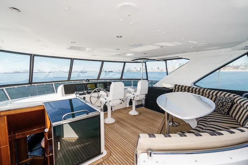 Slide: The Image of Luxurious 2010 Ocean Alexander motor yacht interior with panoramic windows and elegant seating area. - 20