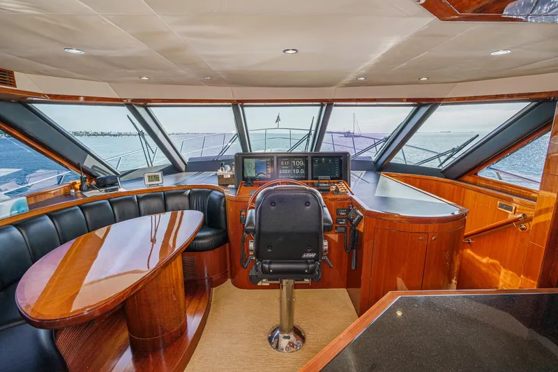 Slide: The Image of Luxurious 2010 Ocean Alexander motor yacht helm with panoramic ocean views. - 46