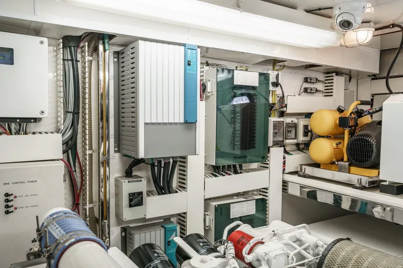 Slide: The Image of Engine room of 2010 Ocean Alexander Motor Yacht with electrical systems and machinery. - 83