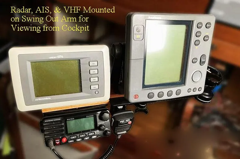 Slide: The Image of Radar, AIS, and VHF mounted on swing-out arm for cockpit viewing on 1985 Bristol Chanel Cutter. - 12