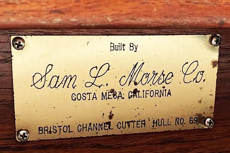 Slide: The Image of Plaque on 1985 Sam L. Morse Bristol Channel Cutter 28, Costa Mesa, California. - 15