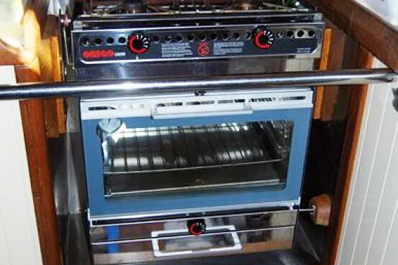 Slide: The Image of Compact marine stove and oven in a 1985 Sam L. Morse Bristol Channel Cutter 28. - 7