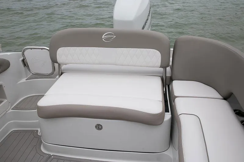 Slide: The Image of 2026 Crownline Eclipse E240 XS boat interior with modern seating and navigation system. - 8