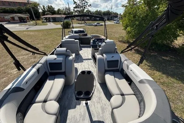 Slide: The Image of 2026 Starcraft SLS 3 R pontoon boat with spacious seating and modern design. - 10
