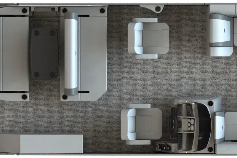 Slide: The Image of Top view of 2026 Starcraft EXS 3 Q DH boat interior layout with seating and helm. - 2
