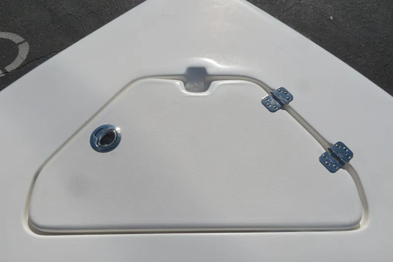Slide: The Image of 2022 Key West 189 FS boat hatch with metal hinges and latch. - 14